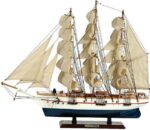 Ξύλινο Παραδοσιακό Καράβι 120 x 19 x 97 (H) cm, Χρώμα Λευκό-Μπλέ