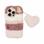 Vivid Fluffy Plush Case with Heart-Shaped Chain Apple iPhone 16 Pro Pink