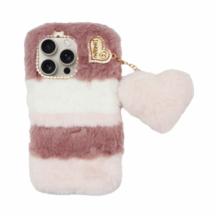 Vivid Fluffy Plush Case with Heart-Shaped Chain Apple iPhone 16 Pro Max Pink
