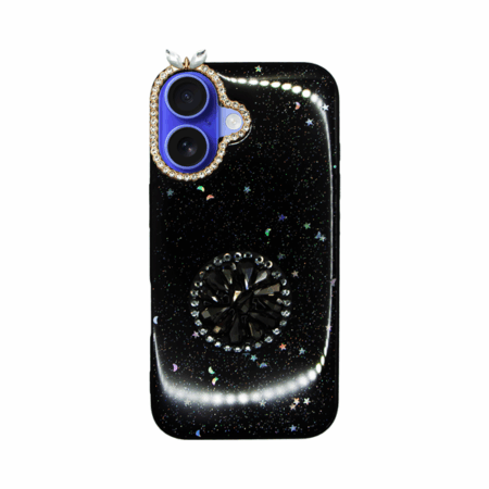 Vivid Glitter Stars Case with Holder Apple iPhone 16 Black