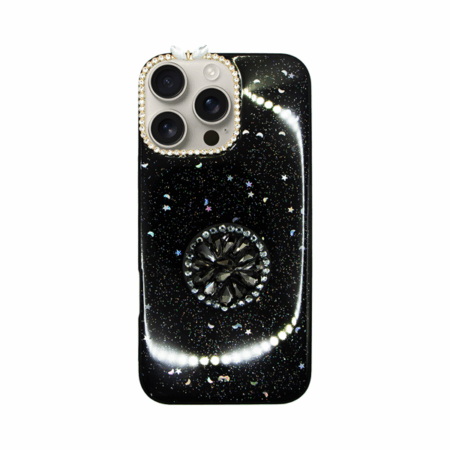 Vivid Glitter Stars Case with Holder Apple iPhone 16 Pro Max Black