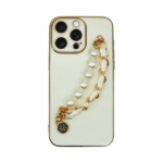 Vivid Silicone Case Pearl Chain Holder Apple iPhone 13 Pro White/Gold