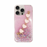 Vivid Glitter Case with Heart Chain Hand Strap Apple iPhone 16 Pro Max Pink