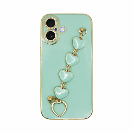 Vivid Slim Case with Heart Chain Hand Strap Apple iPhone 16 Green