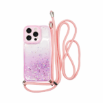 Vivid Bling Glitter with Stars Case and lanyard Apple iPhone 16 Pro Pink