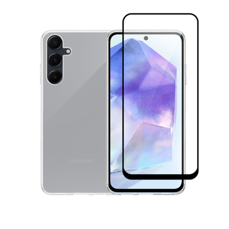 Vivid Set Gelly Case + Full Face Tempered Glass Samsung Galaxy A55 Black