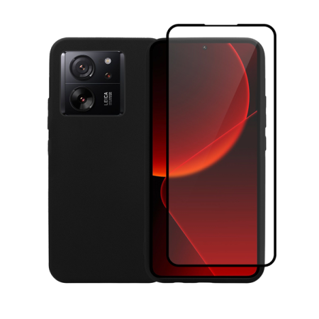 Vivid Set Silicone Matte Case + Full Face Tempered Glass Xiaomi 13T Black