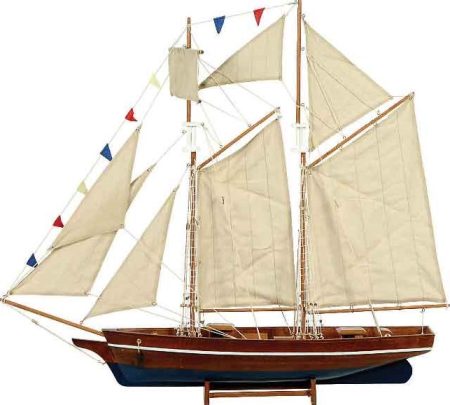 Ξύλινο Παραδοσιακό Καράβι ,Χρώμα Καφέ - Μπλέ 90 x 17 x 82(h)cm