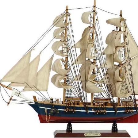 Ξύλινο Παραδοσιακό Καράβι 50 x 10 x 45 (H) cm, Μπλέ - Κόκκινο