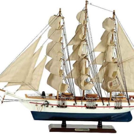Ξύλινο Παραδοσιακό Καράβι 50 x 10 x 45 (H) cm, Χρώμα Λευκό - Μπλέ