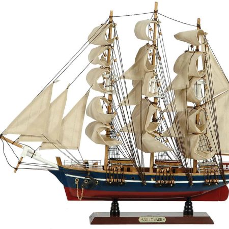 Ξύλινο Παραδοσιακό Καράβι 50 x 10 x 45 (H) cm, Χρώμα Καφέ-Μπλέ