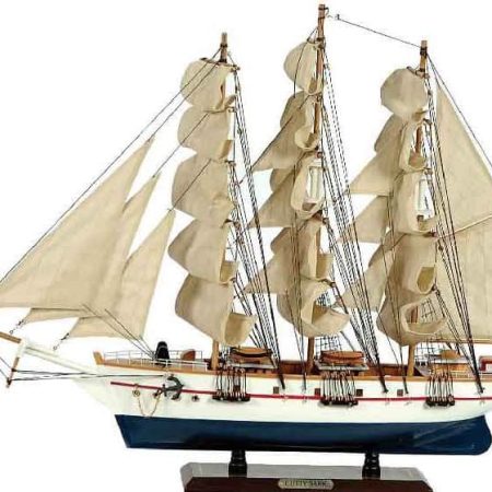 Ξύλινο Παραδοσιακό Καράβι 50 x 10 x 45 (H) cm, Χρώμα Λευκό-Μπλέ