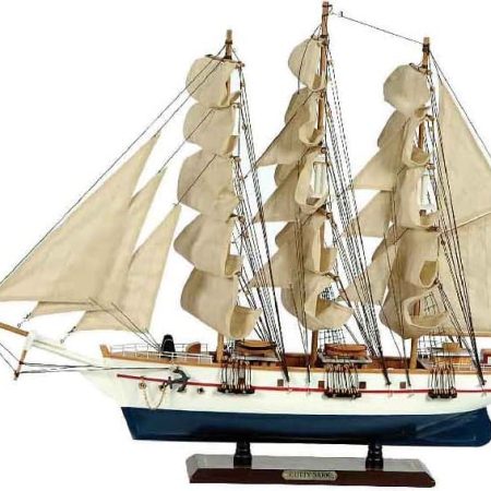 Ξύλινο Παραδοσιακό Καράβι 120 x 19 x 97 (H) cm, Χρώμα Λευκό-Μπλέ