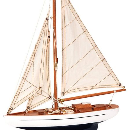 Ξύλινο Παραδοσιακό Καράβι 25 x 6 x 36(h)cm,Χρώμα Λευκό - Μπλέ