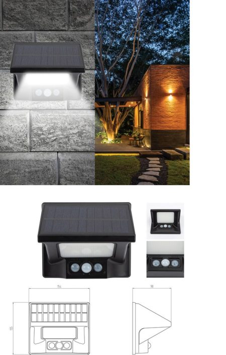 Ηλιακό Φωτιστικό Με 3 Λάμπες Και Αισυητήρα Φωτός Μπαταρίας Με Υψηλό Led Φωτισμό Λευκό 20 x 9cm