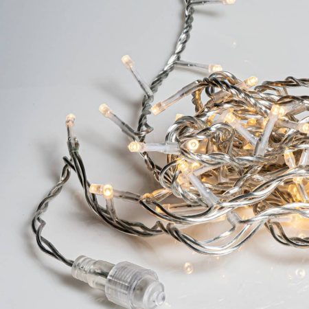 100Led Επεκτεινόμενα Λαμπάκια Με Διάφανο Καλώδιο/Θερμό Λαμπάκι  (5cm Απόσταση) 2,5 Μέτρα , Με Μετασχηματιστή , (Kelvin: 2.500 - 3.000)
