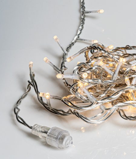 100Led Επεκτεινόμενα Λαμπάκια Με Διάφανο Καλώδιο/Θερμό Λαμπάκι  (5cm Απόσταση) 2,5 Μέτρα , Με Μετασχηματιστή , (Kelvin: 2.500 - 3.000)
