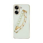 Vivid Silicone Case Pearl Chain Holder Redmi 13C White/Gold