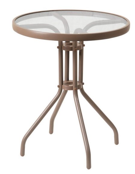 Καφέ Στρογγυλό Μεταλλικό Τραπέζι Με Πλαίσιο Αλουμινίου Και Τζάμι 70 x 75(h)cm