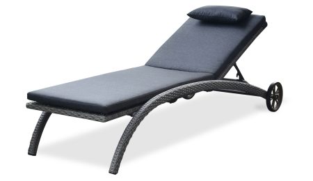 Ανακλινόμενη Ξαπλώστρα Αλουμινίου Με Rattan,Με Ρόδες Και Μαξιλάρι