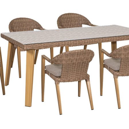 Τραπεζαρία Rattan Σέτ 7 Τεμαχίων ,Με Αλουμίνιο Σκελετό 195 x 95 x 76(h)cm