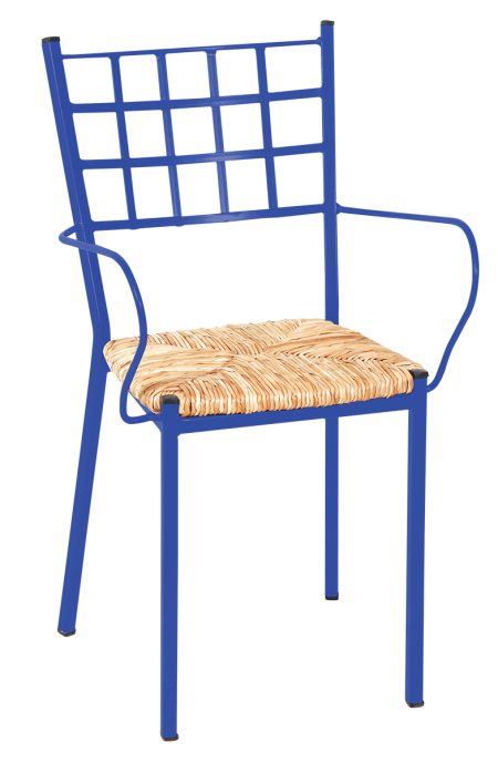 Μπλέ Αγαλβάνιστη Μεταλλική Στοιβαζόμενη Πολυθρόνα Με Κάθισμα Ψάθα