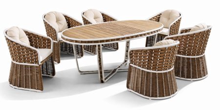 Τραπεζαρία Rattan Σέτ 7 Τεμαχίων ,Με Αλουμίνιο Σκελετό ,200 x 100cm