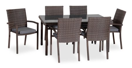 Τραπεζαρία Rattan Με Μεταλλικό Σκελετό ,150 x 90 x 72(h)cm ,Σέτ 7 Τεμαχίων