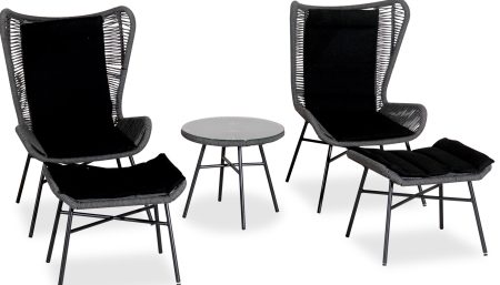 Καθιστικό Σέτ Με Μεταλλικό Σκελετό Και Γκρί Κορδόνι ,Σέτ 5 Τεμαχίων