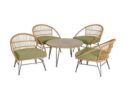 Rattan Καθιστικό Σετ Με Μεταλλικό Σκελετό ,Σετ 5 Τεμαχίων