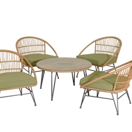 Rattan Καθιστικό Σετ Με Μεταλλικό Σκελετό ,Σετ 5 Τεμαχίων
