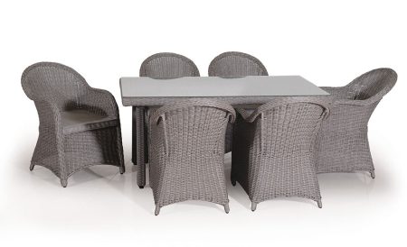 Rattan Τραπεζαρία Κήπου Σέτ 7 Τεμαχίων ,Με Αλουμίνιο Σκελετό 160(W) x 90(L) x 74(H)cm