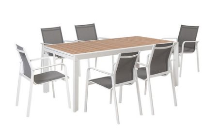 MONICA Επεκτεινόμενη Τραπεζαρία Αλουμινίου ,Σέτ 7 Τεμαχίων 200+60=260 x 100 x 75(H)cm