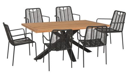 KARDITSA Τραπεζαρία Αλουμινίου Σέτ 7 Τεμαχίων Με Ξύλο Teak 180 x 100cm