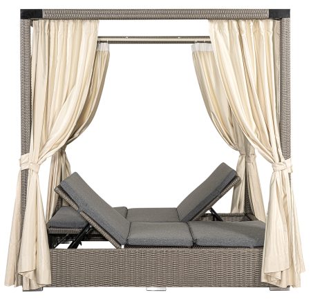 Διπλή Ξαπλώστρα - Κρεβάτι Με Σκελετό Αλουμινίου Και Rattan Με Μαξιλάρια Και Καμπάνα Με Κουρτίνες 150 x 200 x 200(h)cm