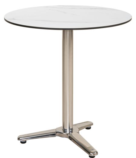 Στρογγυλό Τραπέζι Με Λευκή Επιφάνεια Hpl Και Ανοξείδωτο Σκελετό 70 x 75(h)cm