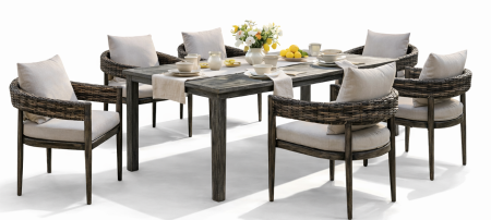 SKIATHOS Τραπεζαρία Rattan Σέτ 7 Τεμαχίων ,Με Αλουμίνιο Σκελετό 183 x 101,5 x 76(h)cm