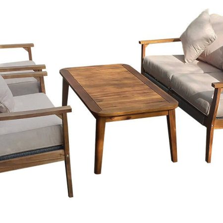 Ξύλινο Καθιστικό Σέτ Acacia Wood Με Σχοινί PR1624 ,Σέτ 4 Τεμαχίων