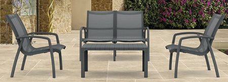 Dark Grey Καθιστικό Σέτ Πολυπροπυλένιου 4 Τεμαχίων Με Διάτρητο Ύφασμα Με UV Προστασία