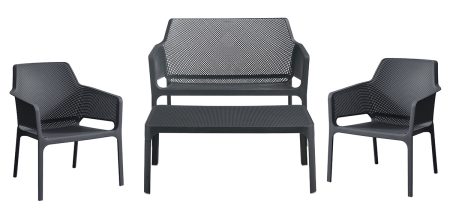 Dark Grey Καθιστικό Σέτ Πολυπροπυλένιου Με Uv Προστασία Σέτ 4 Τεμαχίων Με Μαξιλάρια Καθίσματος