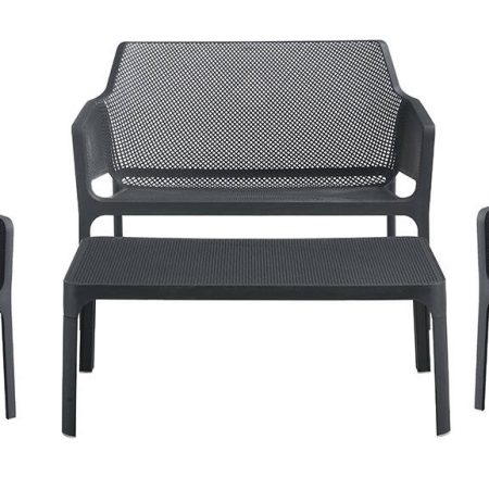 Dark Grey Καθιστικό Σέτ Πολυπροπυλένιου Με Uv Προστασία Σέτ 4 Τεμαχίων Με Μαξιλάρια Καθίσματος