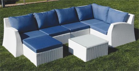 LUXURY WHITE Γωνιακό Καθιστικό Σέτ Rattan 7 Τεμαχίων Με Σκελετό Αλουμινίου