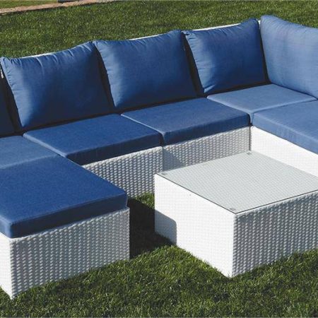 LUXURY WHITE Γωνιακό Καθιστικό Σέτ Rattan 7 Τεμαχίων Με Σκελετό Αλουμινίου