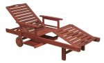 Ξύλινη Ανακλινόμενη Ξαπλώστρα Με Μπράτσα Και Ροδάκια 198 x 60 x 30(h) cm ,Red Shorea