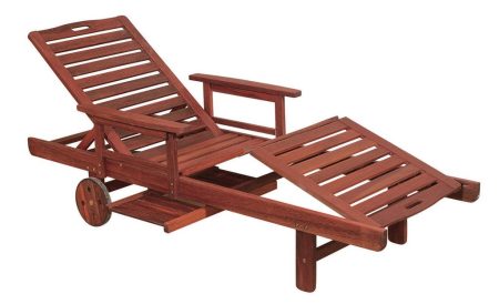 Ξύλινη Ανακλινόμενη Ξαπλώστρα Με Μπράτσα Και Ροδάκια 198 x 60 x 30(h) cm ,Red Shorea