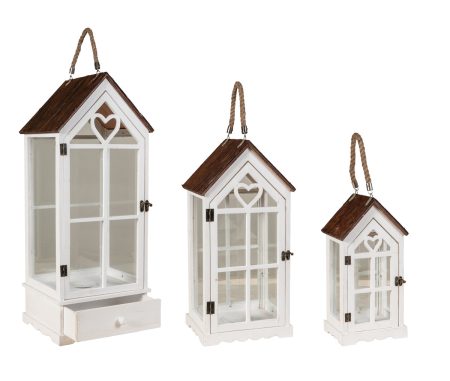 Ξύλινα Διακοσμητικά Φανάρια Σέτ 3 Τεμαχίων , 40, 55 Και 80cm