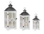 Διακοσμητικά Φανάρια Σέτ 3 Τεμαχίων , Ξύλο - Μέταλλο , 40 , 58 Και 77cm