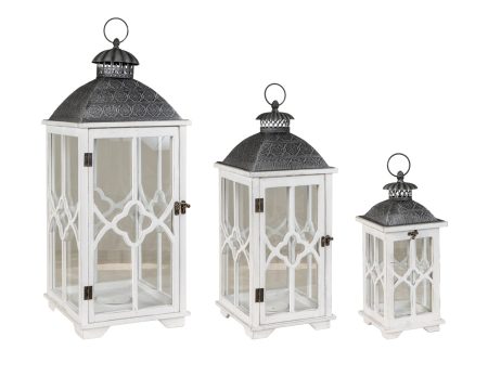 Διακοσμητικά Φανάρια Σέτ 3 Τεμαχίων , Ξύλο - Μέταλλο , 40 , 58 Και 77cm