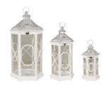 Διακοσμητικά Φανάρια Σέτ 3 Τεμαχίων , Ξύλο - Μέταλλο , 38 , 60 Και 75cm