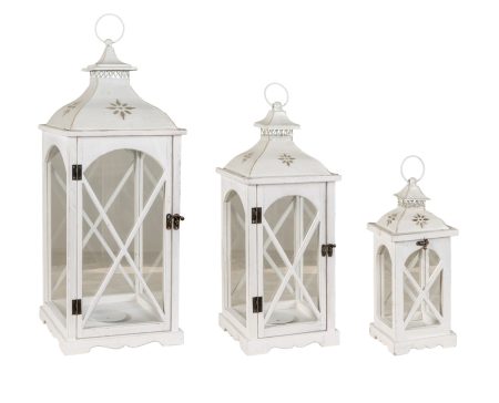Διακοσμητικά Φανάρια Σέτ 3 Τεμαχίων , Ξύλο - Μέταλλο , 36 , 54 Και 70cm